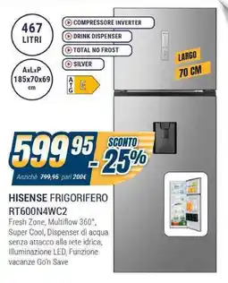 Sinergy HISENSE FRIGORIFERO RT600N4WC2 offerta