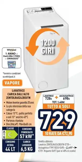 Unieuro Lavatrice Carica Dall'Alto Zentdlr65242BSitn offerta