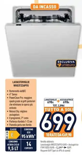 Unieuro Lavastoviglie W103T226PFG offerta