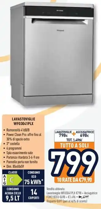 Unieuro Lavastoviglie WFO3041PLX offerta