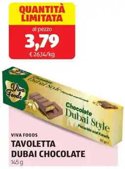 ALDI Viva foods tavoletta dubai chocolate offerta