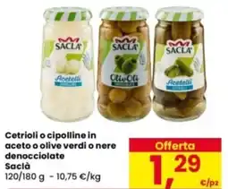 Eurospar Cetrioli o cipolline in aceto o olive verdi o nere denocciolate Saclà offerta