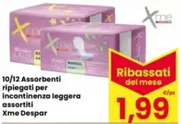 Eurospar 10/12 Assorbenti ripiegati per incontinenza leggera Xme Despar offerta