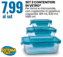 Eurospin Sistema casa set 3 contenitori in vetro offerta