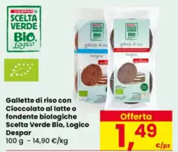 Eurospar Gallette di riso con Cioccolato al latte o fondente biologiche Scelta Verde Bio, Logico Despar offerta