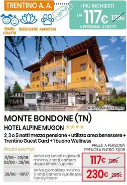 Eurospin Monte bondone (tn) hotel alpine mugon offerta