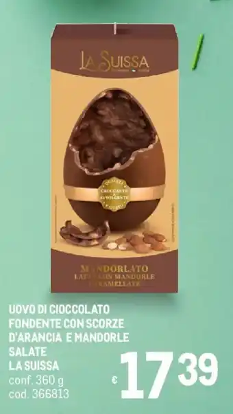 Uovo di cioccolato fondente con scorze d'arancia e mandorle salate LA SUISSA