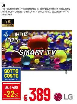 Galassia LG 65ur74006lk uhd 65" tv italia smart tv 4k offerta