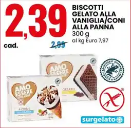 Eurospin Amo essere biscotti gelato alla vaniglia/coni alla panna offerta