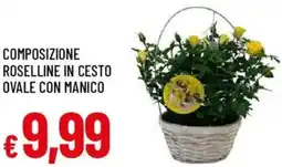 Galassia Composizione roselline in cesto ovale con manico offerta