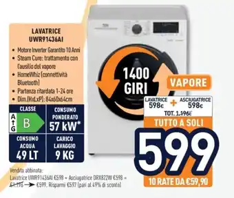 Unieuro Lavatrice UWR91436AI offerta