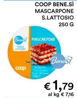 Coop COOP BENE.SÌ MASCARPONE S.LATTOSIO 250 G offerta
