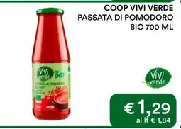 Coop COOP VIVI VERDE PASSATA DI POMODORO BIO 700 ML offerta