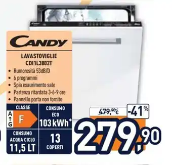 Unieuro Candy Lavastoviglie CDI1L3802T offerta