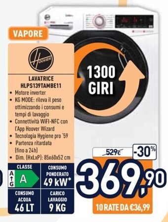 Unieuro Hoover Lavatrice HLPS139TAMBE11 offerta