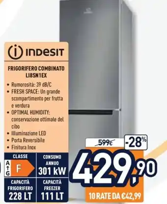 Unieuro Indesit Frigorifero Combinato LI8SN1EX offerta