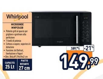 Unieuro Whirlpool Microonde MWP254SB offerta