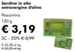 NaturaSì Sardine in olio extravergine d'oliva Pescantina offerta