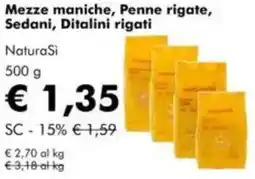 NaturaSì Mezze maniche, Penne rigate, Sedani, Ditalini rigati NaturaSi offerta