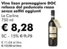 NaturaSì Vino lison pramaggiore DOC refosco dal peduncolo rosso senza solfiti aggiunti Le Carline offerta