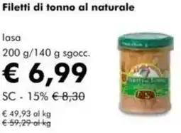 NaturaSì Filetti di tonno al naturale lasa offerta