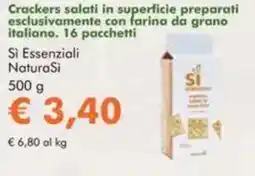 NaturaSì Crackers salati in superficie preparati esclusivamente con farina da grano italiano Si Essenziali NaturaSi offerta