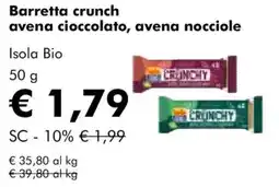 NaturaSì Barretta crunch avena cioccolato, avena nocciole Isola Bio offerta