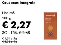NaturaSì Cous cous integrale Natura Si offerta