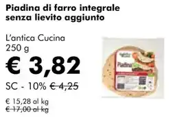 NaturaSì Piadina di farro integrale senza lievito aggiunto L'antica Cucina offerta
