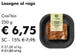 NaturaSì Lasagne al ragù Cosi'bio offerta