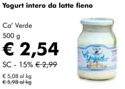 NaturaSì Yogurt intero da latte fieno Ca' Verde offerta