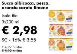 NaturaSì Succo albicocca, pesca, arancia carota limone Isola Bio offerta