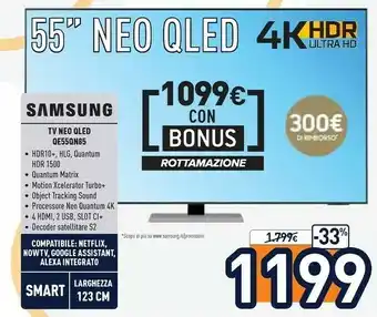 Unieuro Tv neo qled 4k 55” qe55qn85a smart tv wi-fi eclipse silver 2021 offerta