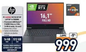 Victus by 16-e0008nl computer portatile 40,9 cm (16.1") full hd amd ryzen 5 16 gb ddr4-sdram 512 gb ssd nvidia geforce rtx 30
