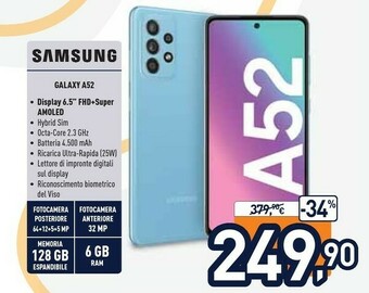 Unieuro Galaxy a52 4g a52 128 gb display 6.5” fhd+ super amoled awesome blue offerta