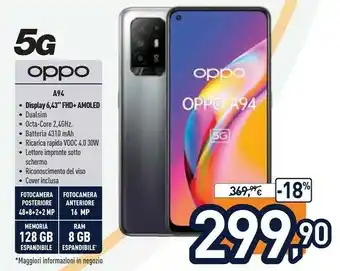 Unieuro A94 5g a94 16,3 cm (6.43") doppia sim usb tipo-c 8 gb 128 gb 4310 mah nero offerta