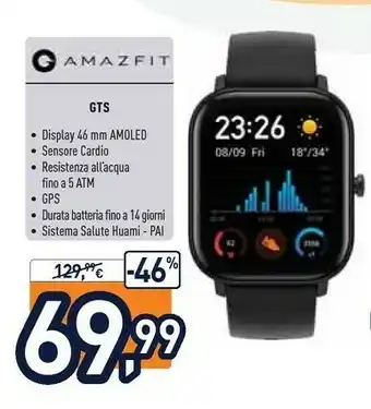 Unieuro Gts 4,19 cm (1.65") amoled nero gps (satellitare) offerta
