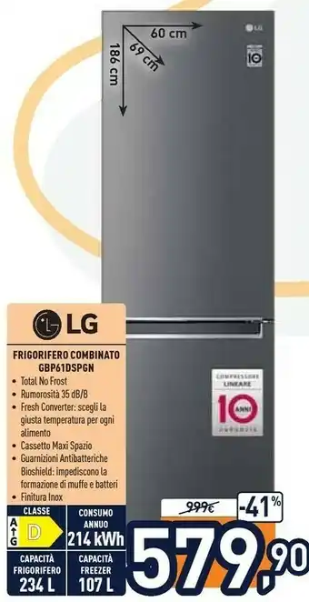 Unieuro Gbp61dspgn frigorifero con congelatore libera installazione 341 l d grafite offerta