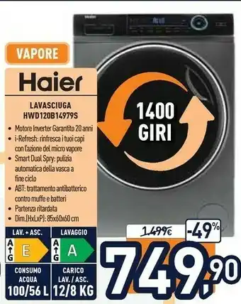 Unieuro I-pro series 7 hwd120-b14979s lavasciuga libera installazione caricamento frontale grigio a offerta