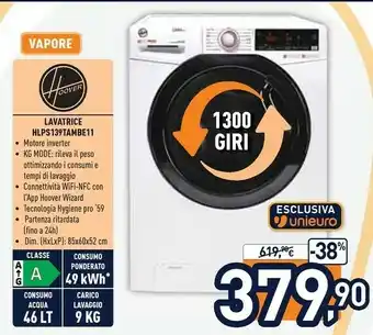 Unieuro Link pro hlps139tambe-11 lavatrice caricamento frontale 9 kg 1300 giri/min a bianco offerta