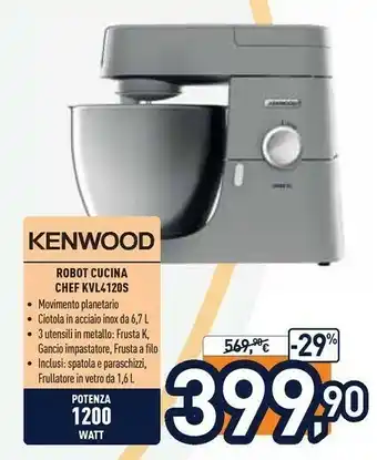Unieuro Chef xl kvl4120s robot da cucina 6,7 l argento 1200 w offerta