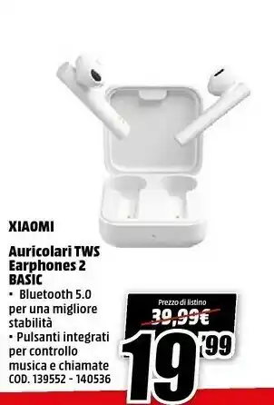 Mi true wireless earphones 2 basic auricolare true wireless stereo (tws) in-ear musica usb tipo-c bluetooth bianco