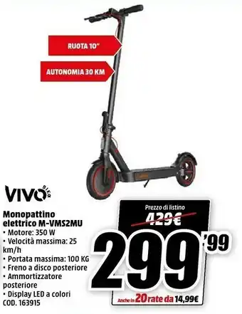 MediaWorld Monopattino elettrico m-vms2mu 350 w 25 km/h offerta