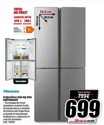 MediaWorld Frigorifero side by side rq515n4ad1 offerta