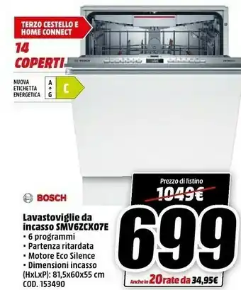 MediaWorld Lavastoviglie da incasso smv6zcx07e offerta
