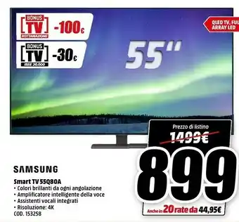 MediaWorld Smart tv 55q80a offerta