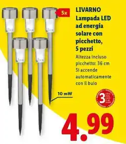 Lidl LIVARNO Lampada LED ad energia solare con picchetto, 5 pezzi offerta
