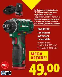 Lidl PARKSIDE Set trapano avvitatore ricaricabile offerta