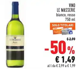 Conad VINO LE MASSERIE bianco, rosso offerta