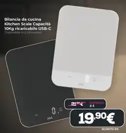 Euronics Maze Bilancia da cucina Kitchen Scale Capacità 10Kg ricaricabile USB-C offerta